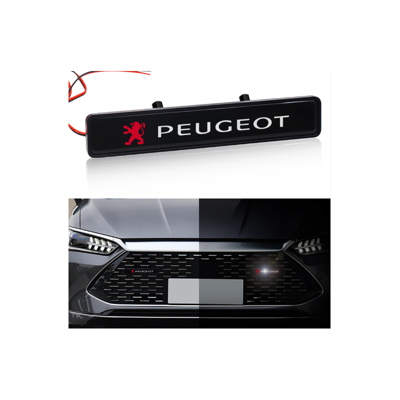 1x Distintivo con logo illuminato con emblema luminoso a LED per griglia anteriore Peugeot