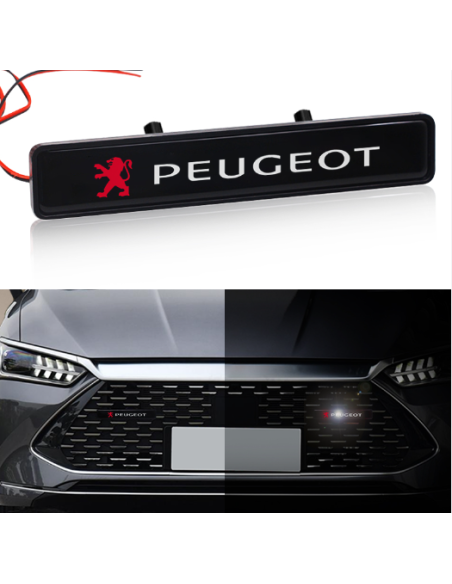1x Distintivo con logo illuminato con emblema luminoso a LED per griglia anteriore Peugeot
