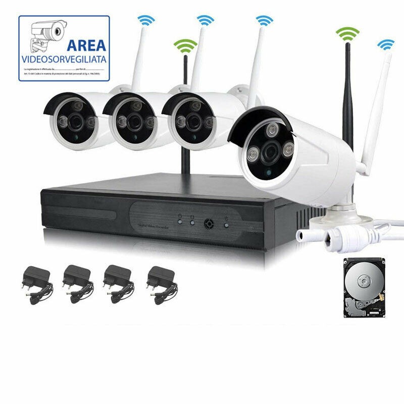 Kit videosorveglianza hd nvr dvr wireless 4 canali