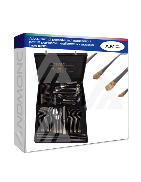 A.M.C Set di posate ed accessori per 12 persone realizzati in acciaio inox 18/10