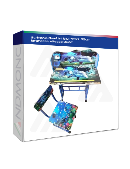 Scrivania per bambini blu design pesci 69x90cm