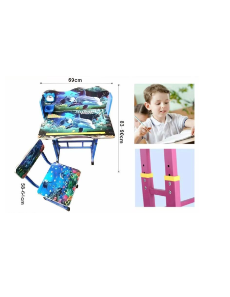 Scrivania per bambini blu design pesci 69x90cm