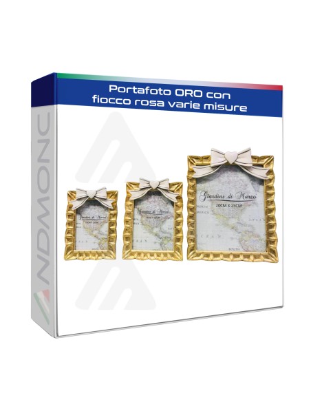 Portafoto ORO con fiocco rosa varie misure