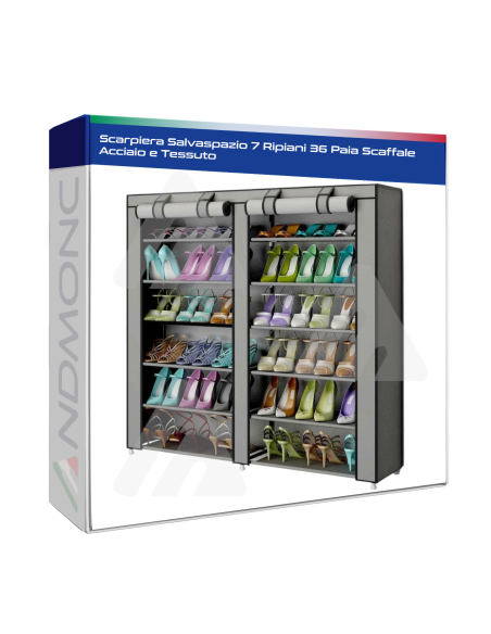 Scarpiera Salvaspazio 7 Ripiani 36 Paia Scaffale Acciaio e Tessuto