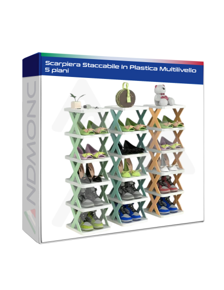 Scarpiera Staccabile In Plastica Multilivello 5 piani