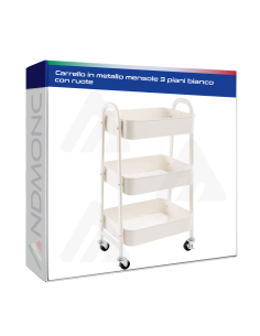 Carrello in metallo mensole 3 piani bianco con ruote