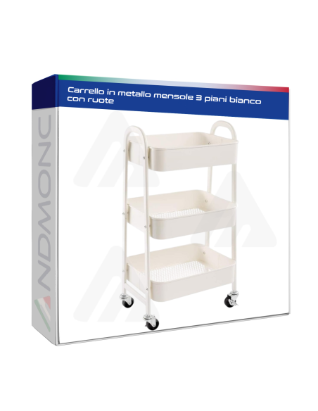 Carrello in metallo mensole 3 piani bianco con ruote