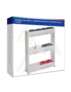 Mobile carrello in plastica bianco 3 piani con ruote