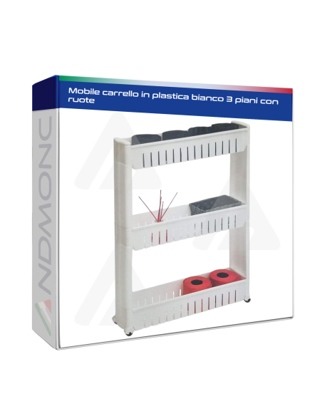 Mobile carrello in plastica bianco 3 piani con ruote