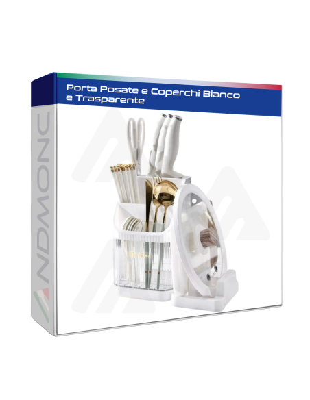 Porta Posate e Coperchi bianco e trasparente cucina porta oggetti