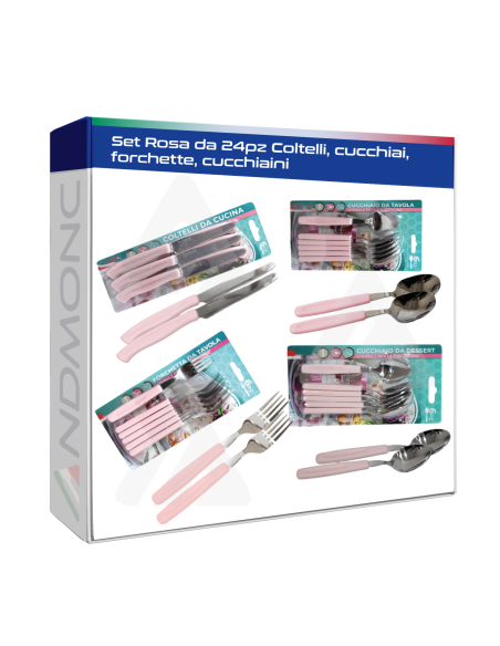 Set Rosa da 24pz Coltelli, cucchiai, forchette, cucchiaini, Fatigati Casa