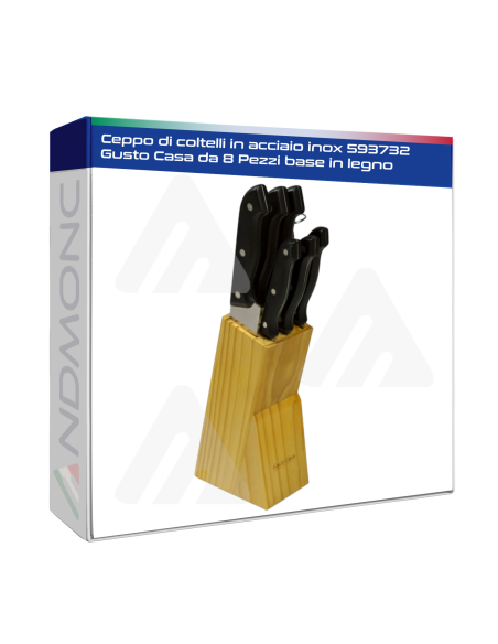 Ceppo di coltelli in acciaio inox 593732 Gusto Casa da 8 Pezzi base in legno