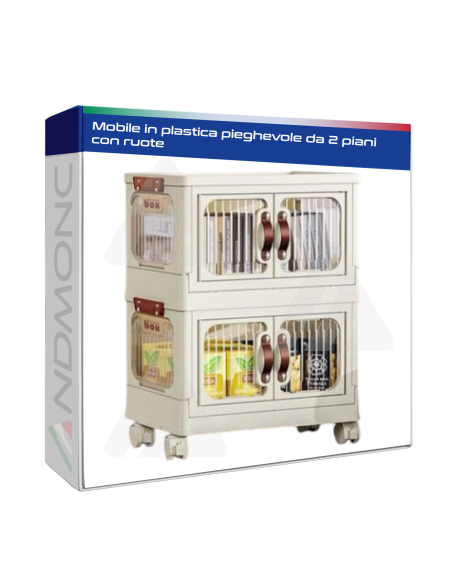 Mobile in plastica pieghevole da 2 piani con ruote