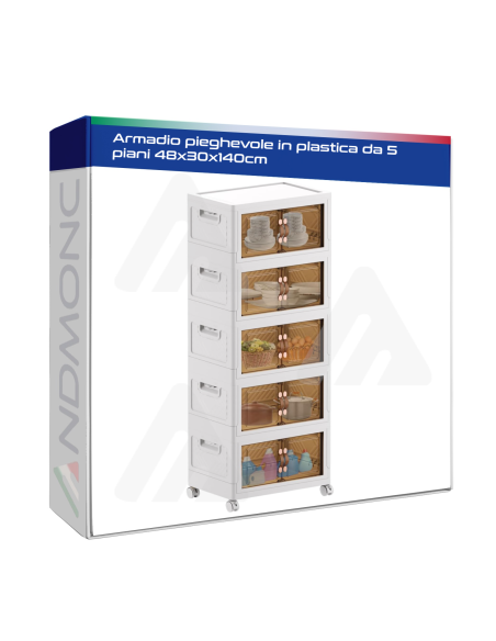 Armadio pieghevole in plastica da 5 piani 48x30x140cm