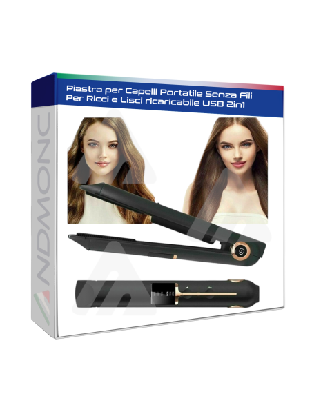 Piastra per Capelli Portatile Senza Fili Per Ricci e Lisci ricaricabile USB 2in1