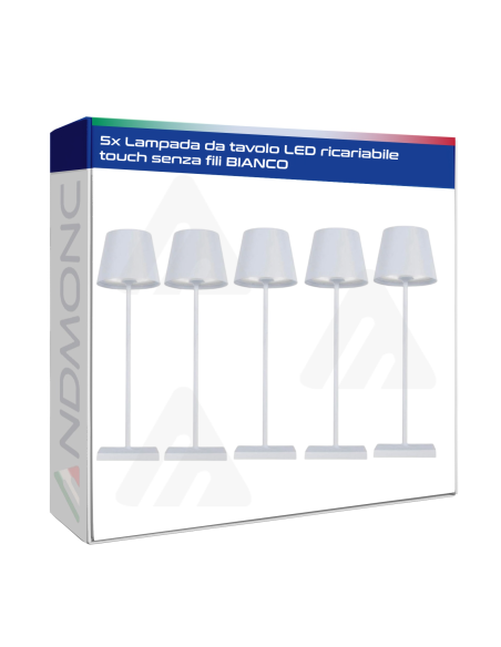 5 pezzi Lampada da tavolo LED ricariabile touch senza fili BIANCO