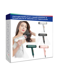Asciugacapelli phon capelli 2000W 3 temperature 2...