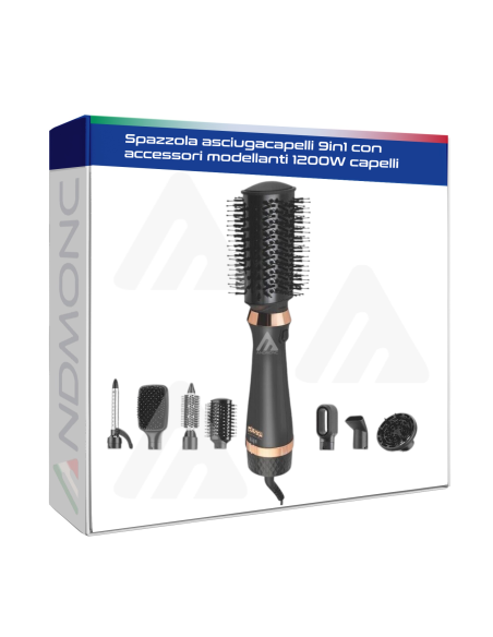 Spazzola asciugacapelli 9in1 con accessori modellanti 1200W capelli