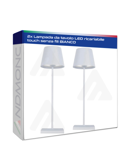2 pezzi Lampada da tavolo LED ricariabile touch senza fili BIANCO