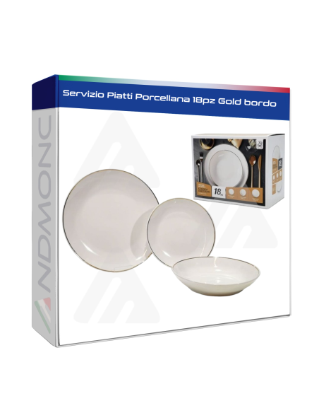 Servizio Piatti Porcellana 18pz Gold bordo