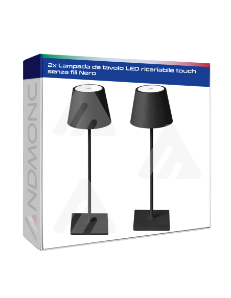 2 pezzi Lampada da tavolo LED ricariabile touch senza fili NERO