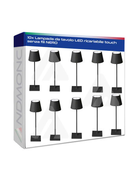 10 pezzi Lampada da tavolo LED ricariabile touch senza fili NERO