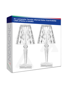 2 pezzi Lampada Tavolo diamantata ricaricabile USB...
