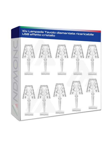 10 pezzi Lampada Tavolo diamantata ricaricabile USB effetto cristallo