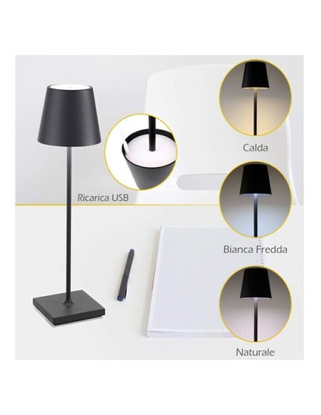 5 pezzi Lampada da tavolo LED ricariabile touch senza fili NERO