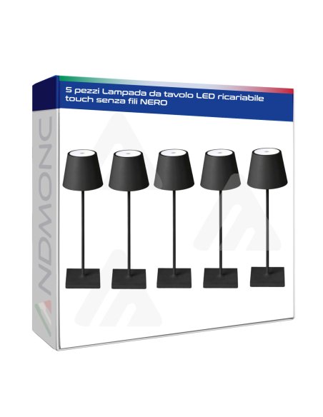 5 pezzi Lampada da tavolo LED ricariabile touch senza fili NERO