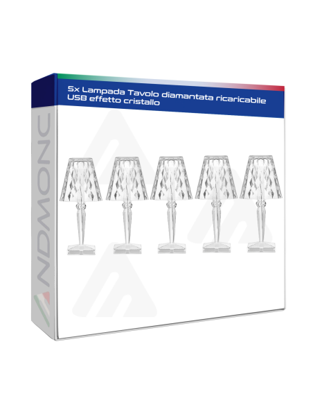 5 pezzi Lampada Tavolo diamantata ricaricabile USB effetto cristallo
