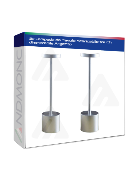2 pezzi Lampada da Tavolo ricaricabile touch dimmerabile Argento