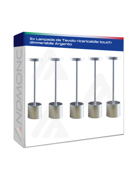 5 pezzi Lampada da Tavolo ricaricabile touch dimmerabile Argento