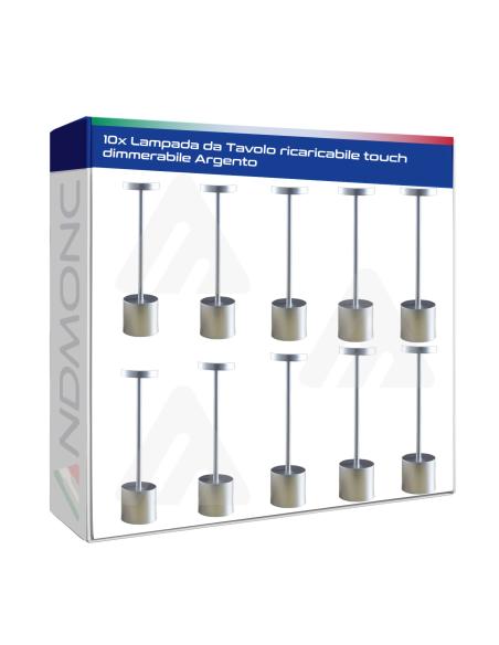 10 pezzi Lampada da Tavolo ricaricabile touch dimmerabile Argento