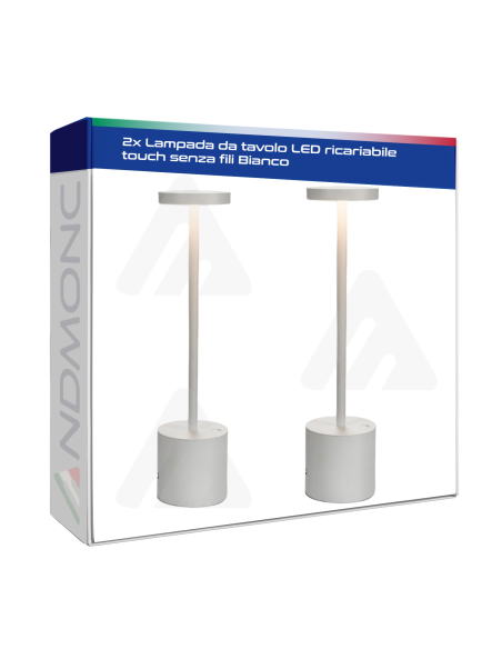 2 Pezzi Lampada da tavolo LED ricariabile touch senza fili Bianco