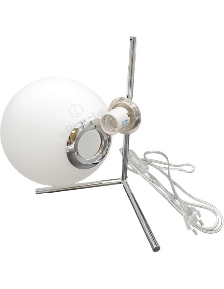 Lampada da Tavolo a sospensione Argento in metallo con Sfera in Vetro bianco attacco E27 design moderno
