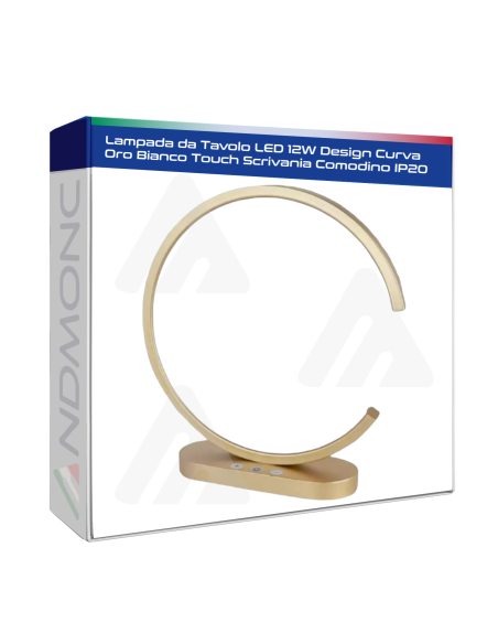 Lampada da Tavolo LED 12W Design Curva Oro Bianco Touch Scrivania Comodino IP20
