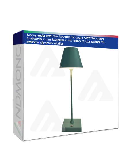 Lampada led da tavolo touch verde con batteria ricaricabile usb con 3 tonalita di colore dimmerabile
