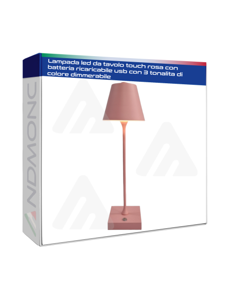 Lampada led da tavolo touch rosa con batteria ricaricabile usb con 3 tonalita di colore dimmerabile