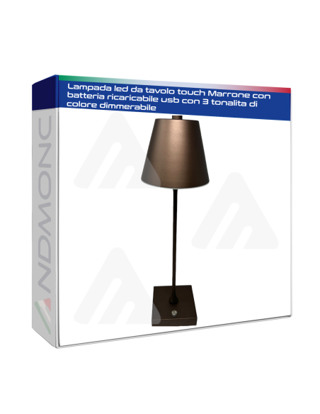 Lampada led da tavolo touch Marrone con batteria ricaricabile usb con 3 tonalita di colore dimmerabile