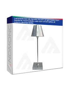 Lampada led da tavolo touch argentata con batteria...
