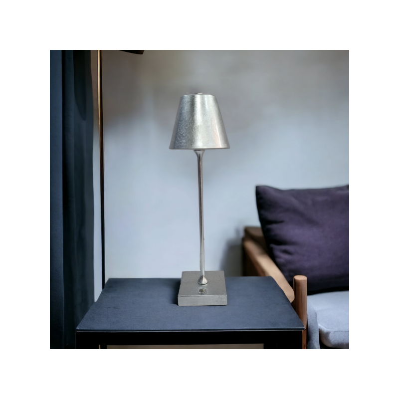 Lampada led da tavolo touch argentata con...