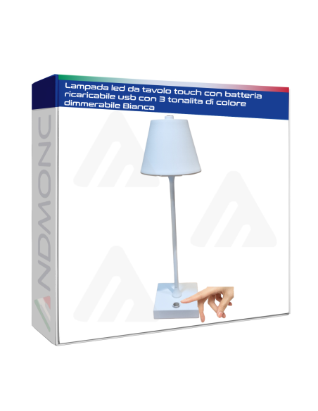 Lampada led da tavolo touch con batteria ricaricabile usb con 3 tonalita di colore dimmerabile Bianca