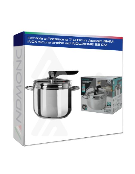 Pentola a Pressione 7 LITRI in Acciaio 6MM INOX sicura anche ad INDUZIONE 22 CM