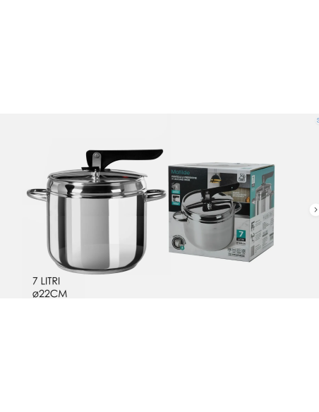 Pentola a Pressione 7 LITRI in Acciaio 6MM INOX sicura anche ad INDUZIONE 22 CM