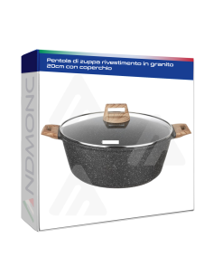 Pentola di zuppa rivestimento in granito 20cm con coperchio