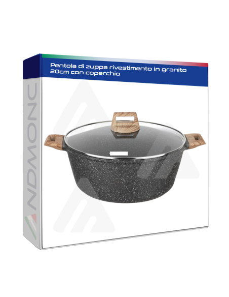 Pentola di zuppa rivestimento in granito 20cm con coperchio