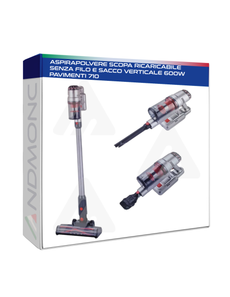 ASPIRAPOLVERE scopa Ricaricabile senza filo e sacco VERTICALE 600W pavimenti 710