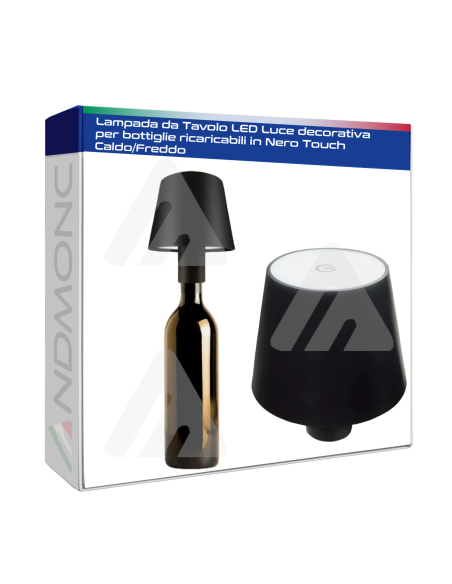 Lampada da Tavolo LED Luce decorativa per bottiglie ricaricabili in Nero Touch Caldo/Freddo