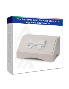 Portapane con Fiocco Bianco legno e ceramica